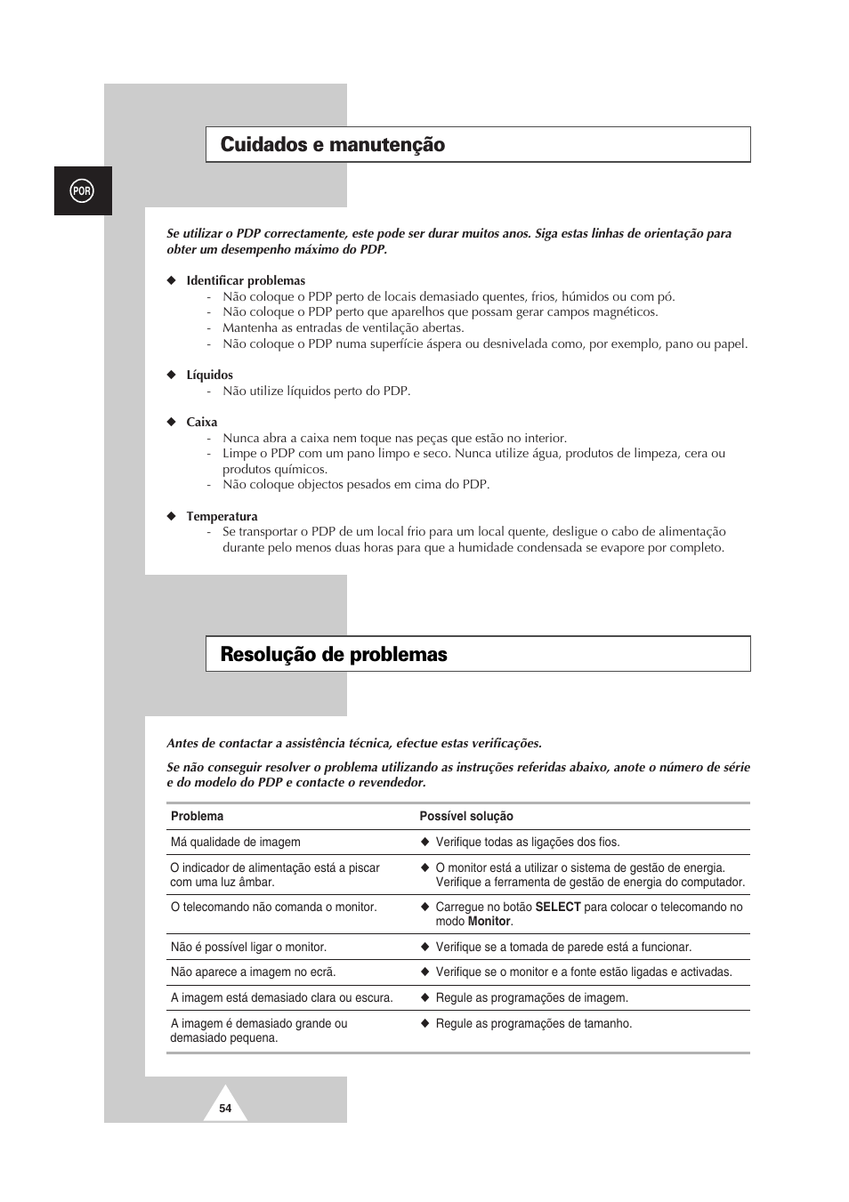 Cuidados e manutenção resolução de problemas | Samsung PS-50P2HT User Manual | Page 334 / 337