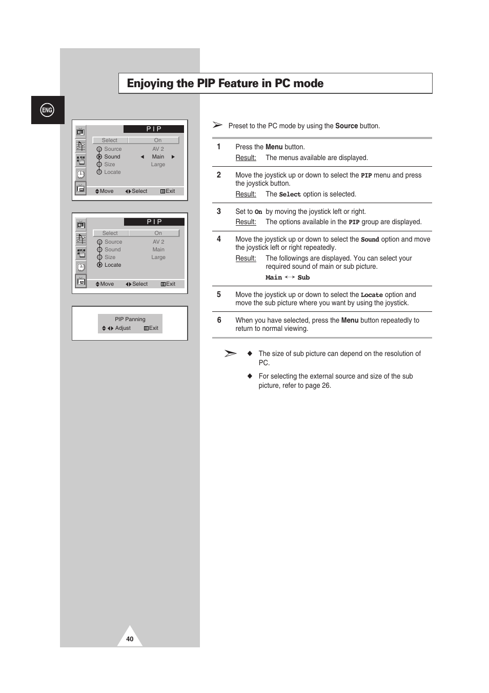 Enjoying the pip feature in pc mode | Samsung PS-50P2HT User Manual | Page 40 / 337