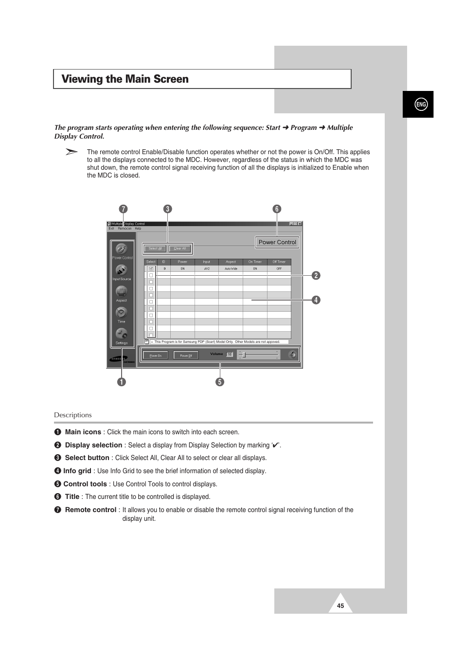 Viewing the main screen | Samsung PS-50P2HT User Manual | Page 45 / 337