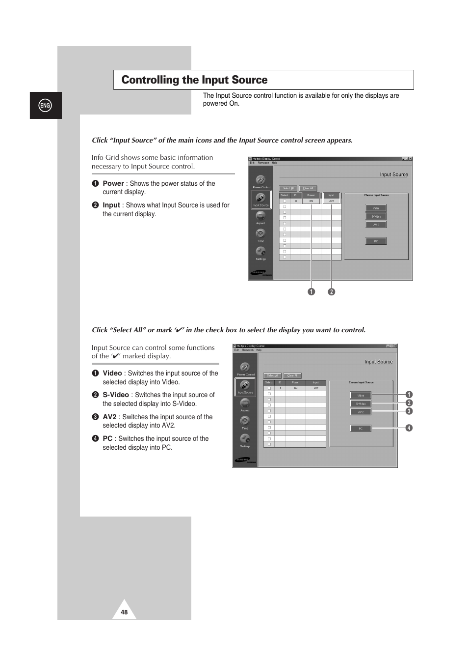 Controlling the input source | Samsung PS-50P2HT User Manual | Page 48 / 337