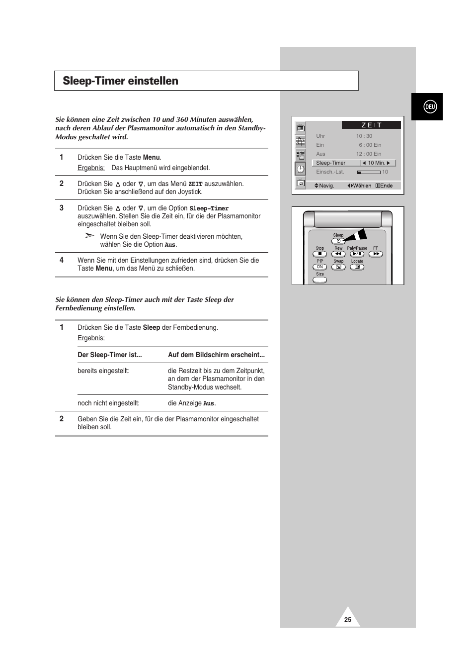 Sleep-timer einstellen | Samsung PS-50P2HT User Manual | Page 81 / 337