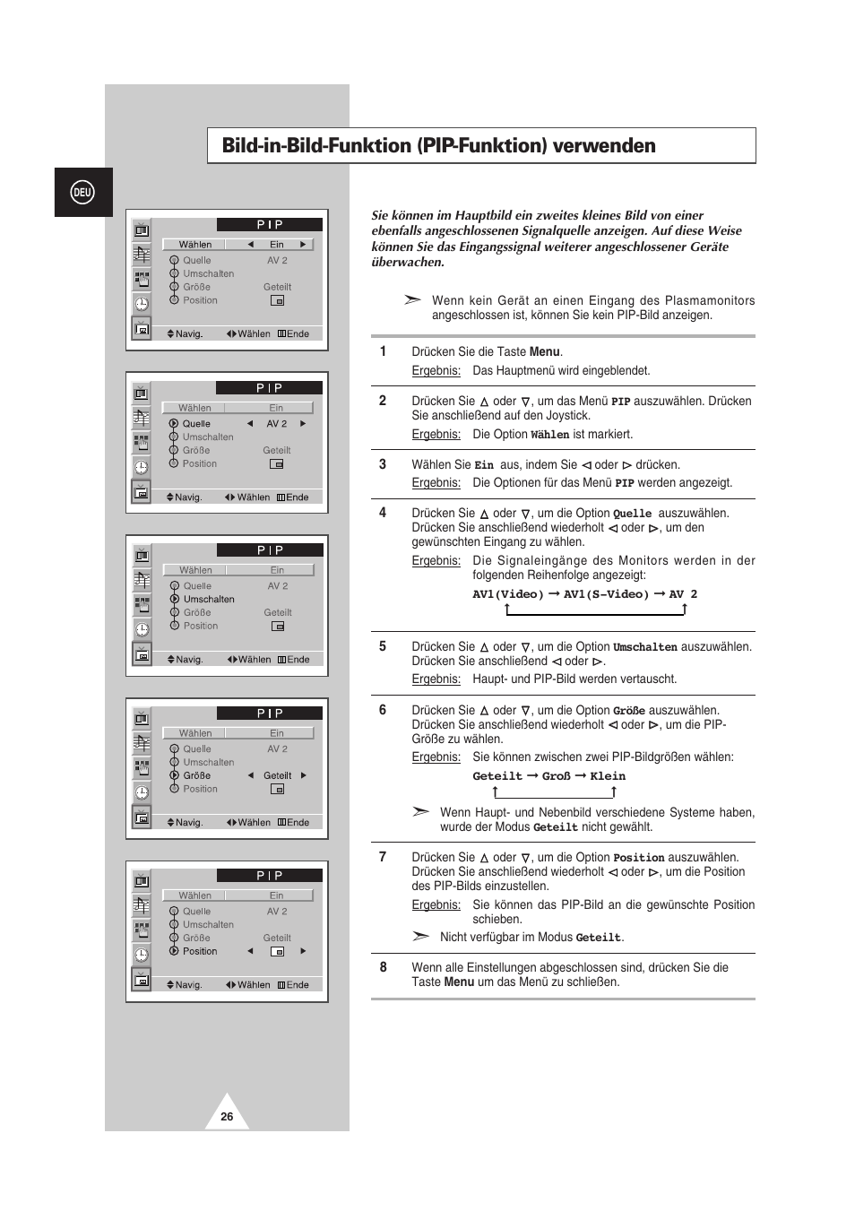 Bild-in-bild-funktion (pip-funktion) verwenden | Samsung PS-50P2HT User Manual | Page 82 / 337