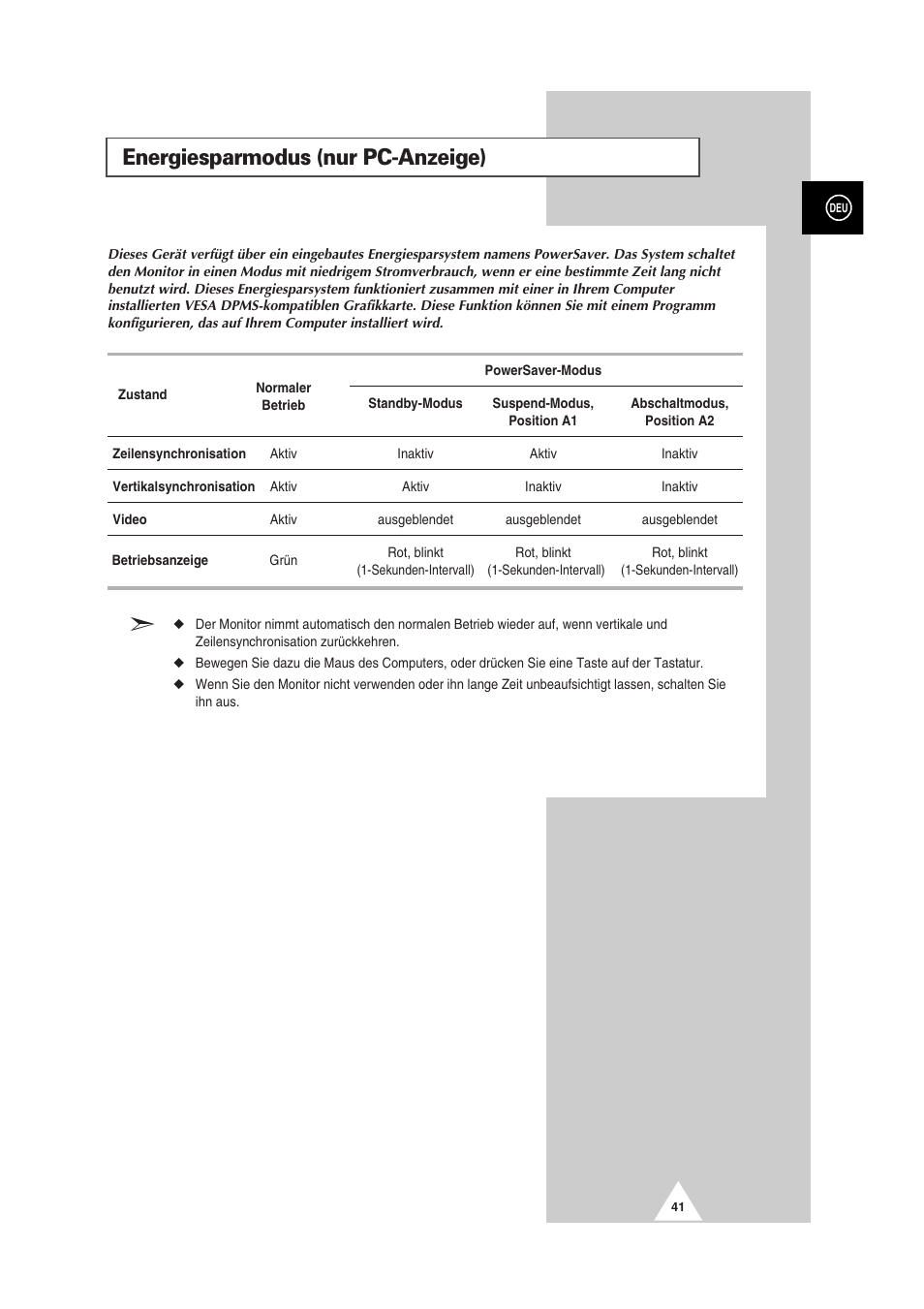 Energiesparmodus (nur pc-anzeige) | Samsung PS-50P2HT User Manual | Page 97 / 337