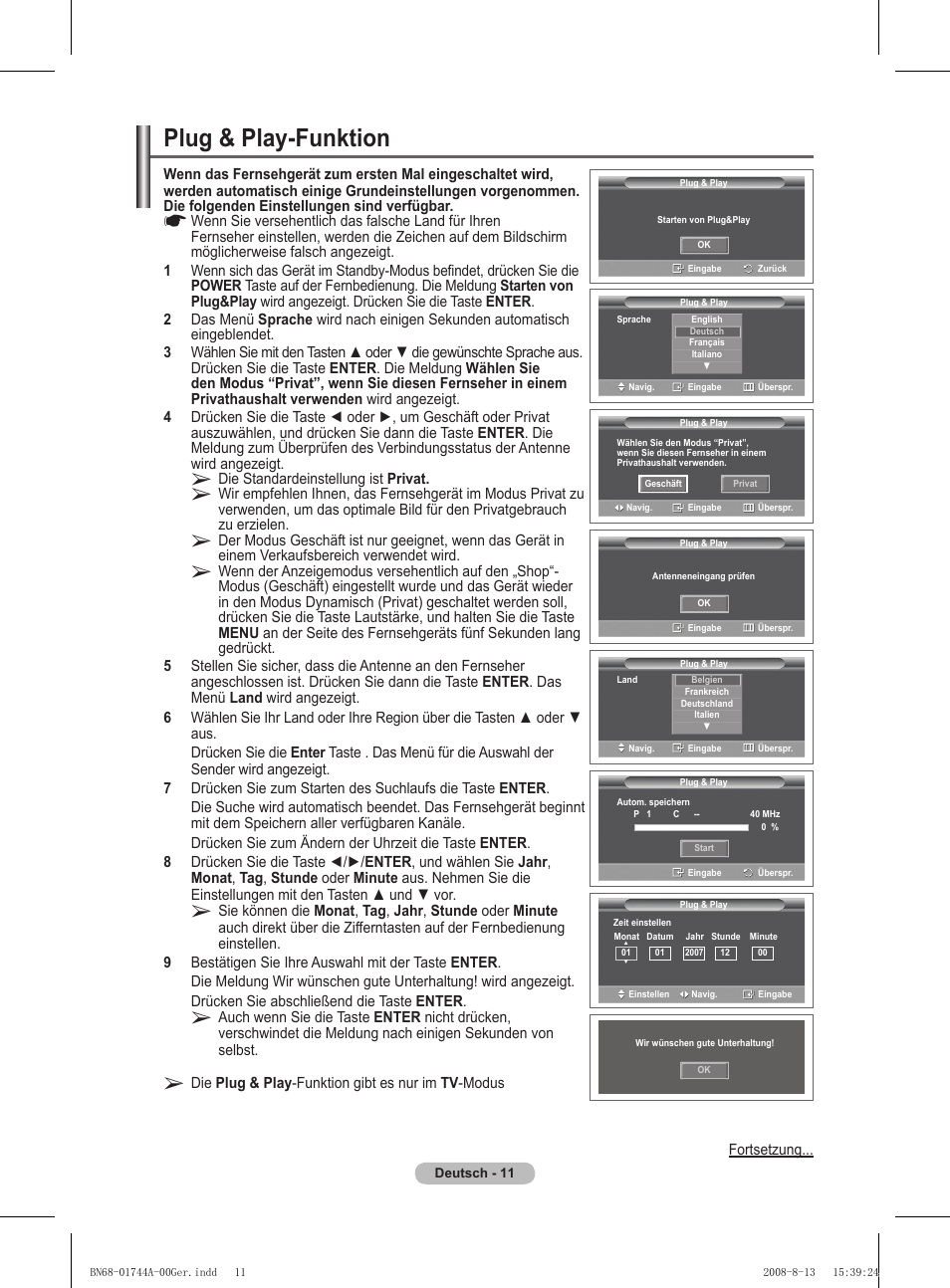 Plug & play-funktion | Samsung PS42A411C2 User Manual | Page 106 / 568