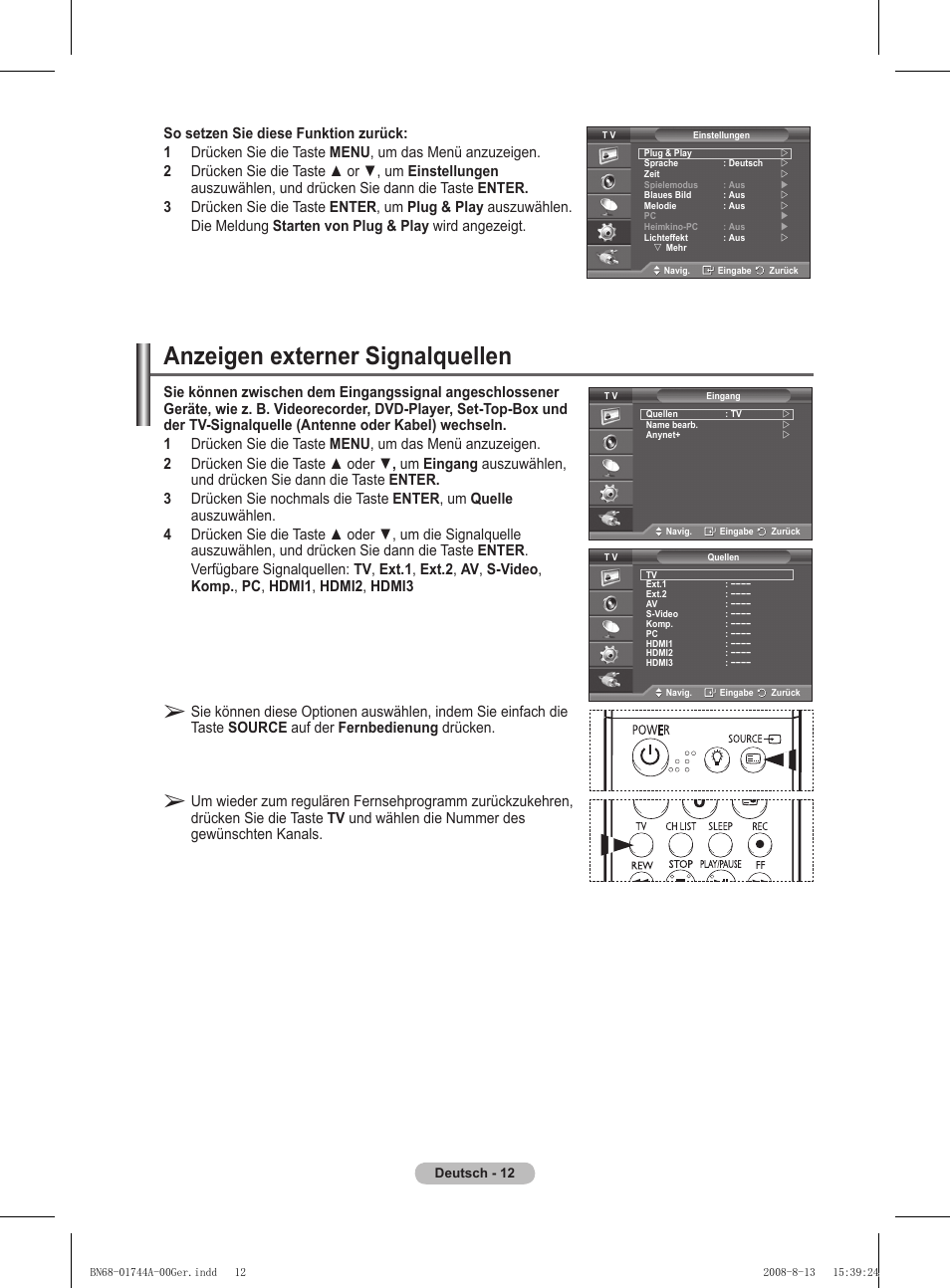 Anzeigen externer signalquellen | Samsung PS42A411C2 User Manual | Page 107 / 568