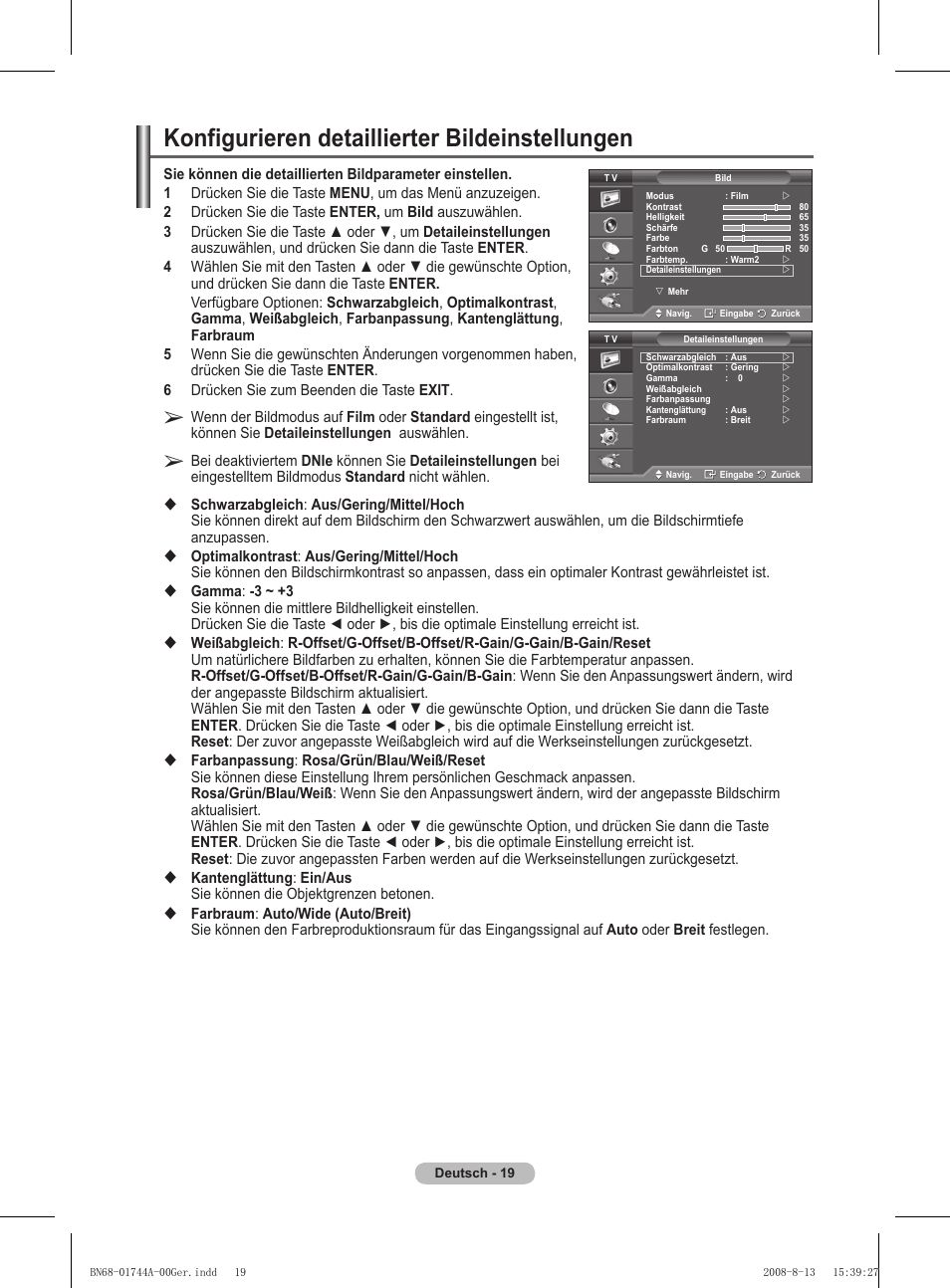 Konfigurieren detaillierter bildeinstellungen | Samsung PS42A411C2 User Manual | Page 114 / 568