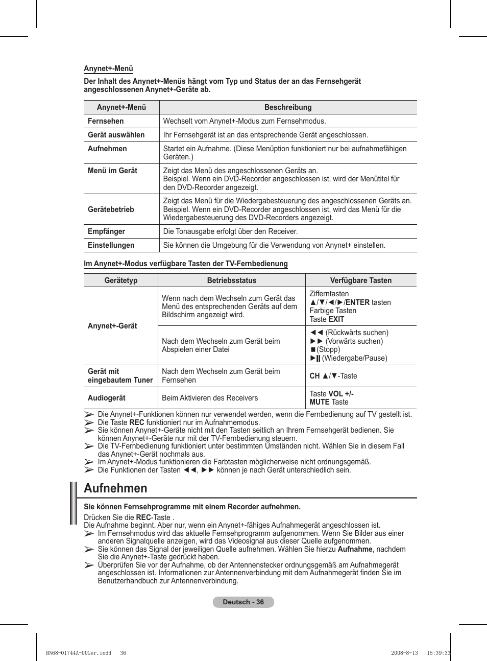 Aufnehmen | Samsung PS42A411C2 User Manual | Page 131 / 568