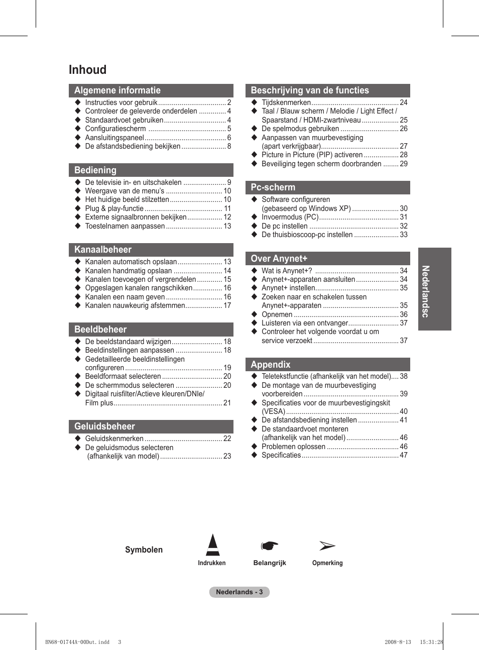 Inhoud | Samsung PS42A411C2 User Manual | Page 145 / 568