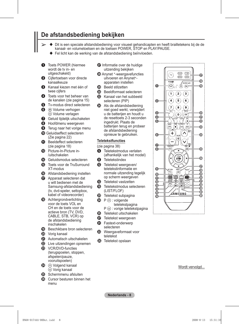 De afstandsbediening bekijken | Samsung PS42A411C2 User Manual | Page 150 / 568