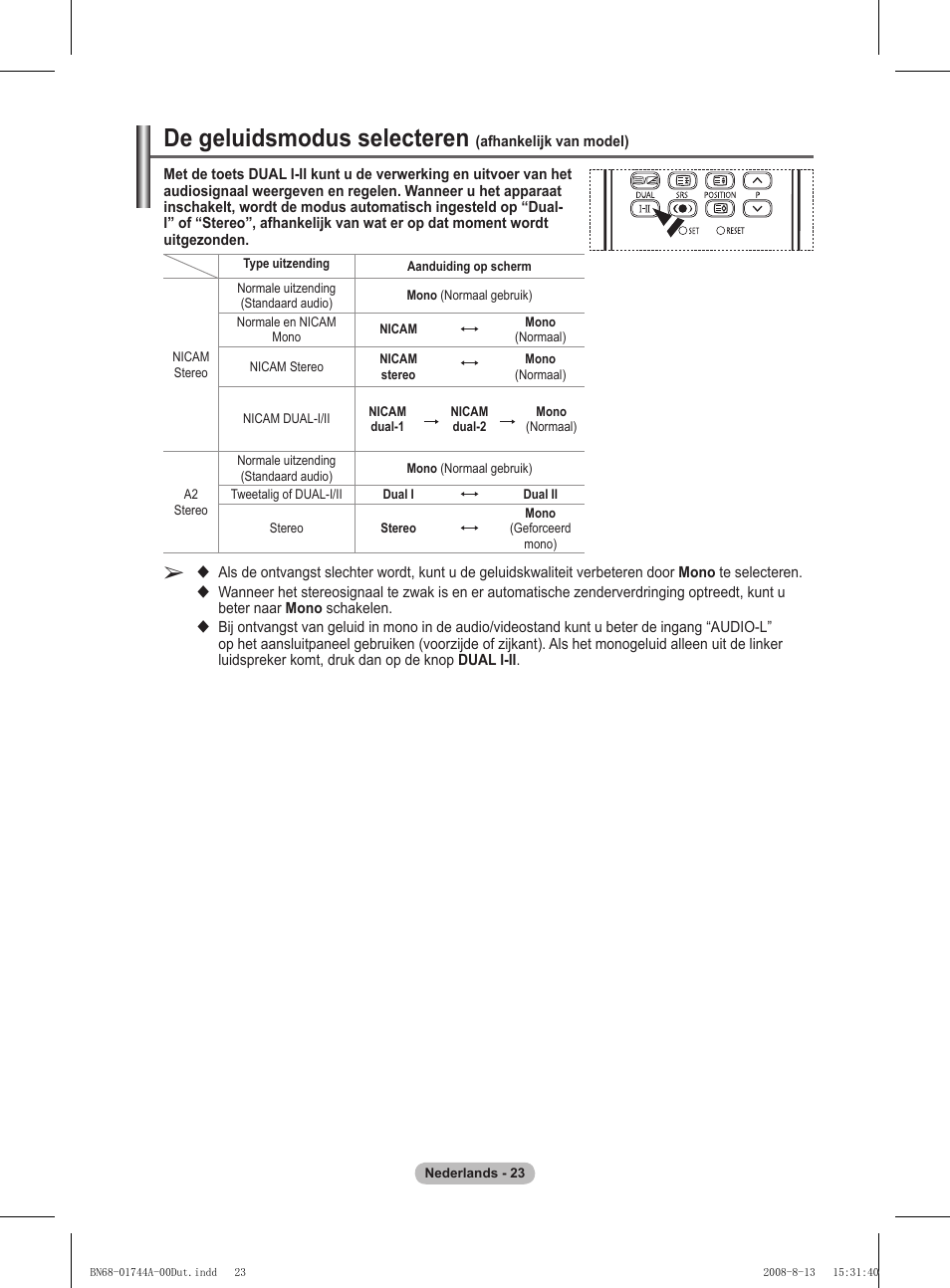 De geluidsmodus selecteren | Samsung PS42A411C2 User Manual | Page 165 / 568