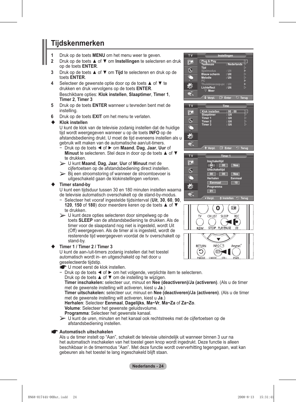 Tijdskenmerken | Samsung PS42A411C2 User Manual | Page 166 / 568