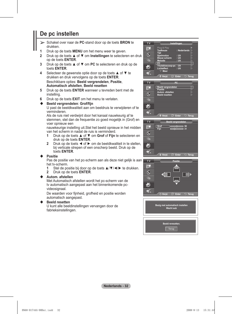 De pc instellen | Samsung PS42A411C2 User Manual | Page 174 / 568