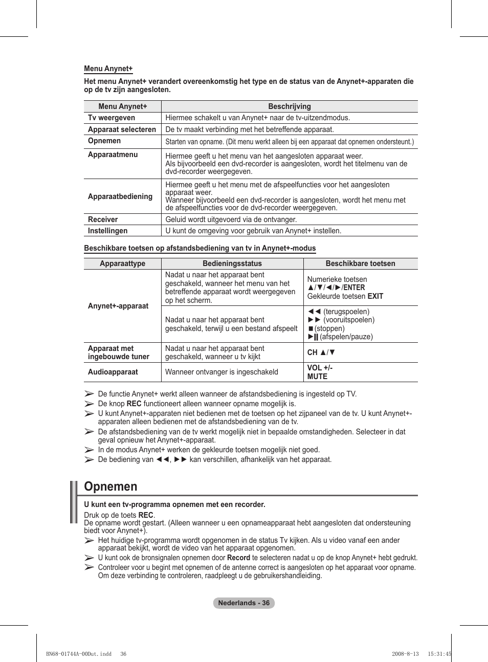 Opnemen | Samsung PS42A411C2 User Manual | Page 178 / 568