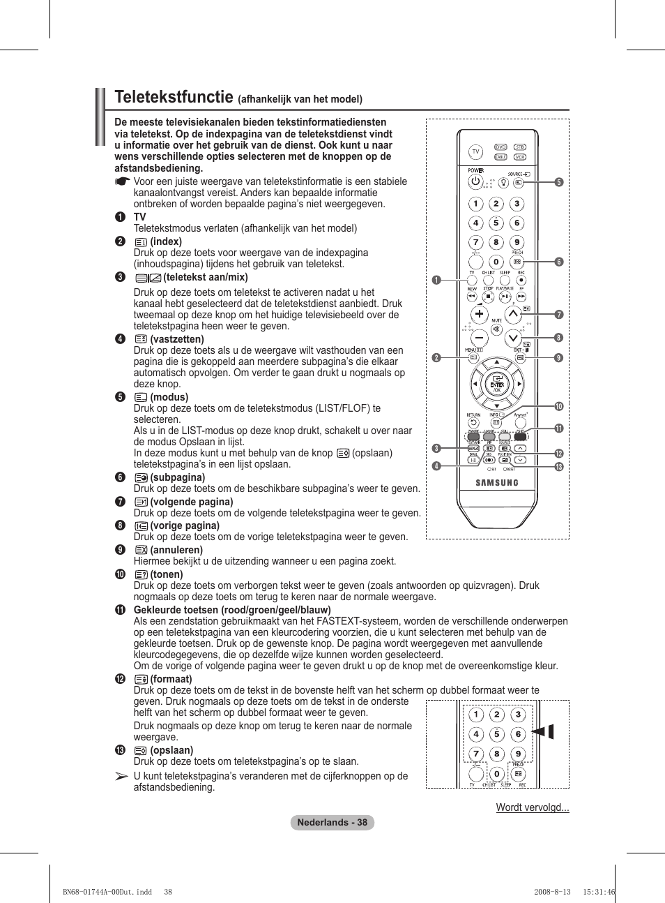 Teletekstfunctie | Samsung PS42A411C2 User Manual | Page 180 / 568