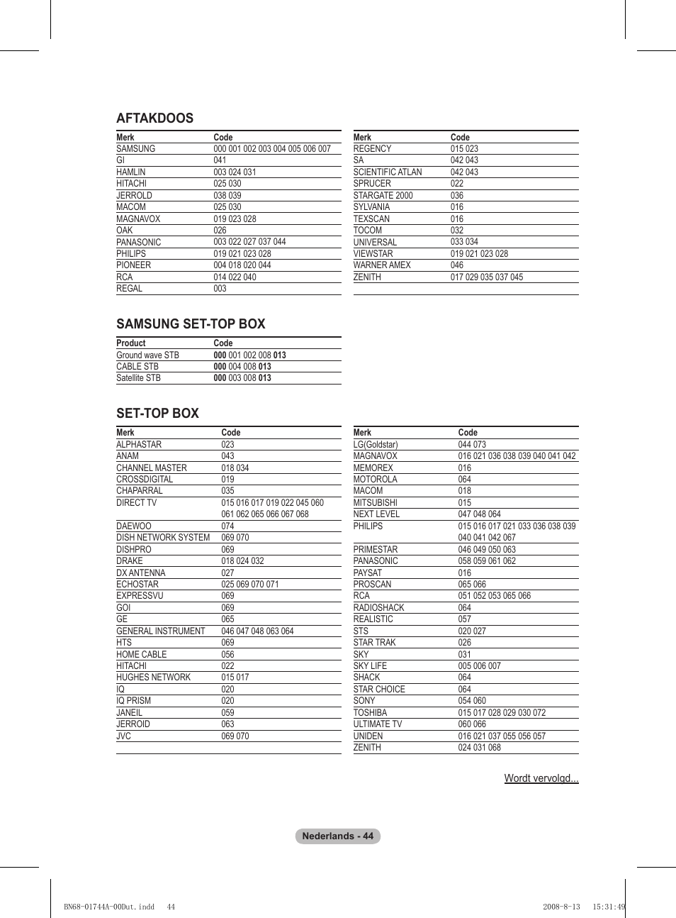 Aftakdoos samsung set-top box, Set-top box | Samsung PS42A411C2 User Manual | Page 186 / 568