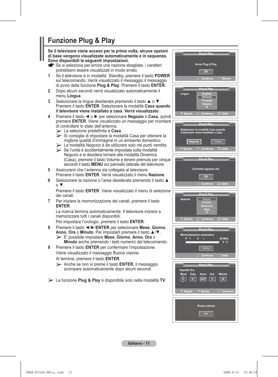 Funzione plug & play | Samsung PS42A411C2 User Manual | Page 200 / 568