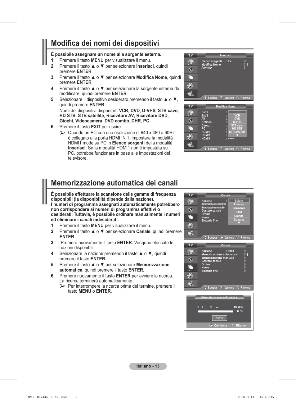 Modifica dei nomi dei dispositivi | Samsung PS42A411C2 User Manual | Page 202 / 568