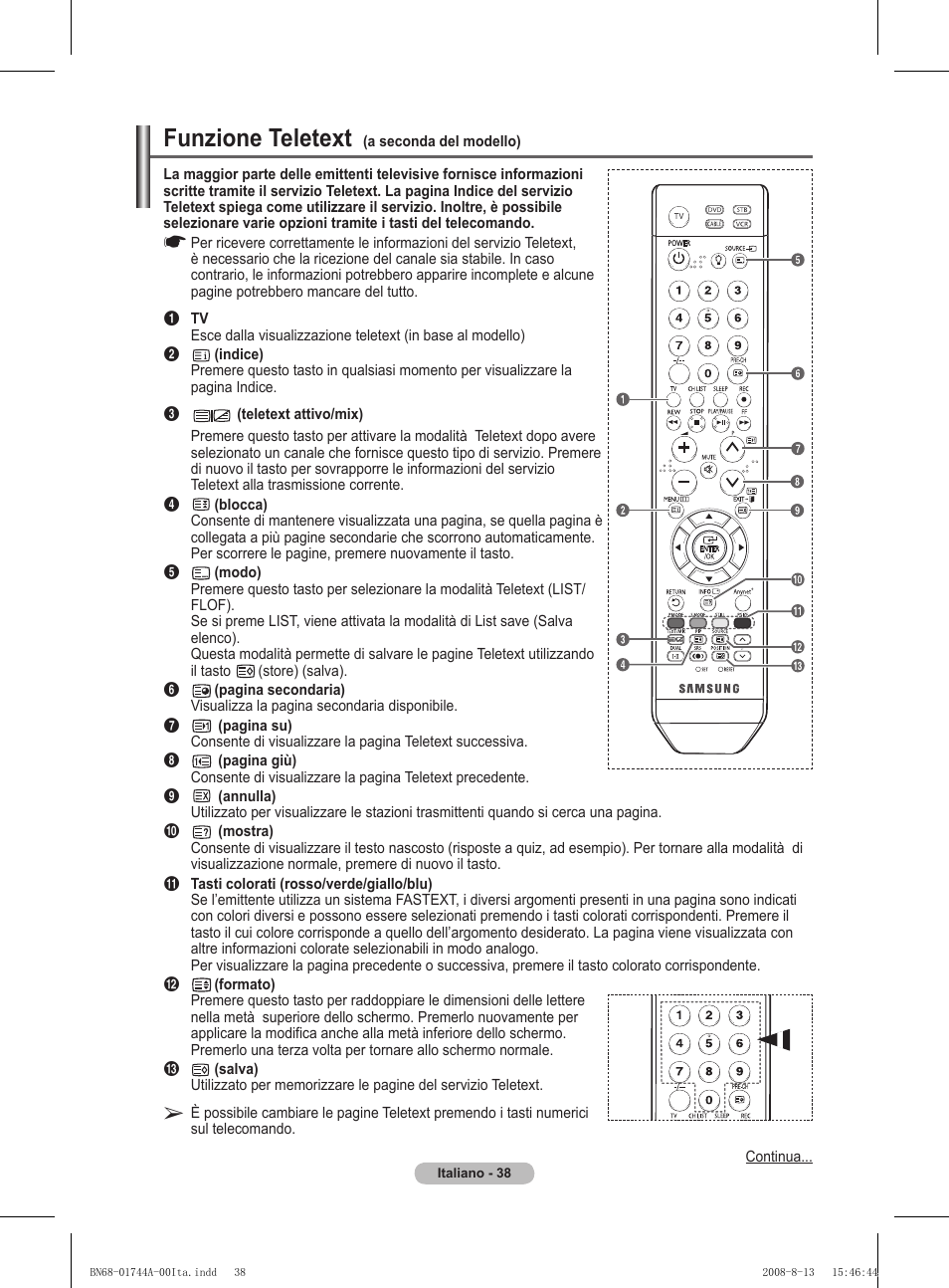 Funzione teletext | Samsung PS42A411C2 User Manual | Page 227 / 568