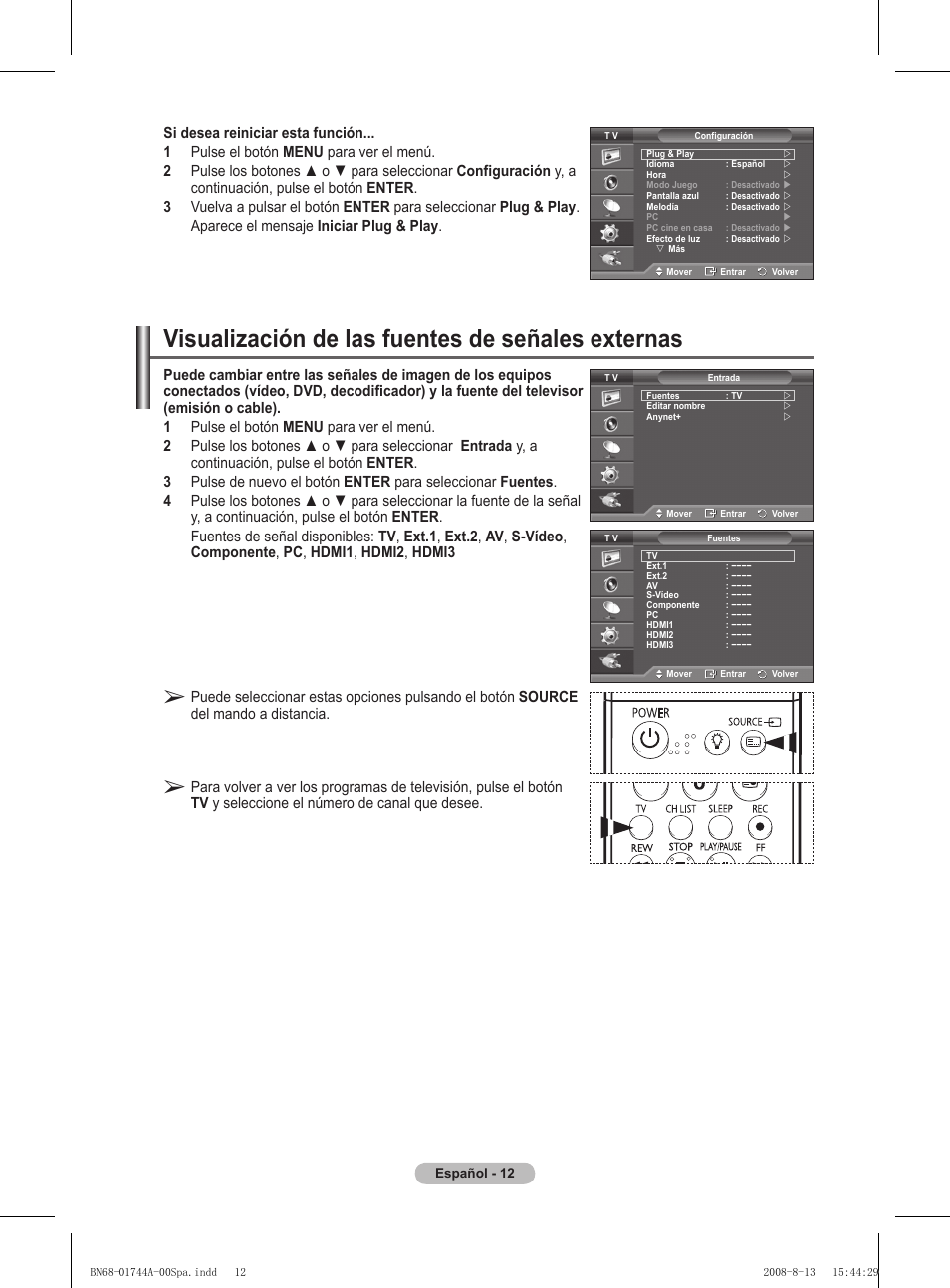 Visualización de las fuentes de señales externas | Samsung PS42A411C2 User Manual | Page 250 / 568