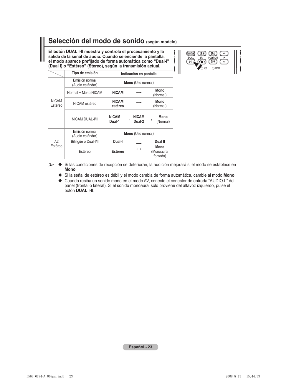 Selección del modo de sonido | Samsung PS42A411C2 User Manual | Page 261 / 568