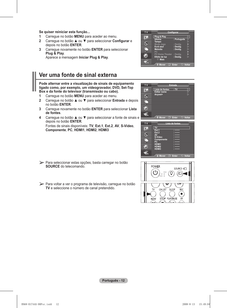 Ver uma fonte de sinal externa | Samsung PS42A411C2 User Manual | Page 297 / 568