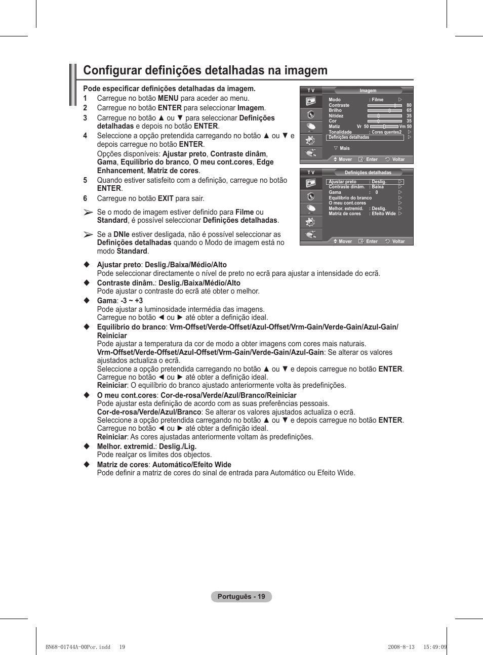 Configurar definições detalhadas na imagem | Samsung PS42A411C2 User Manual | Page 304 / 568