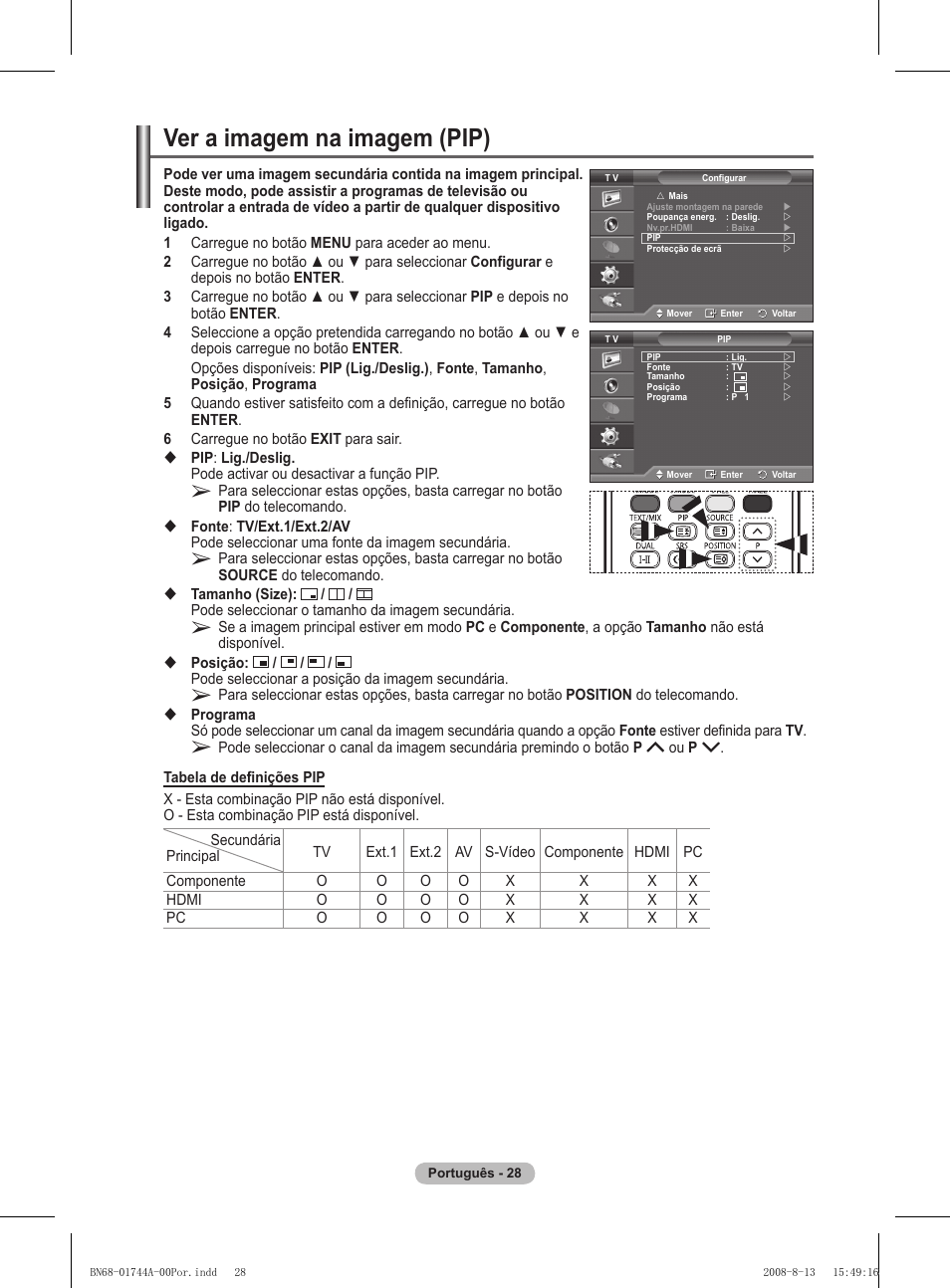 Ver a imagem na imagem (pip) | Samsung PS42A411C2 User Manual | Page 313 / 568