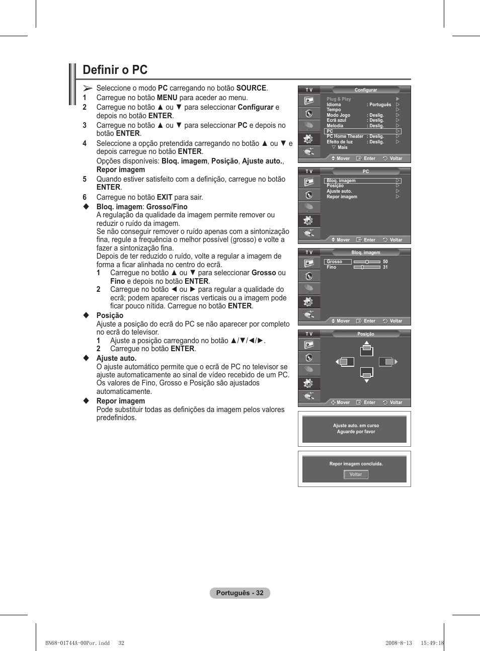 Definir o pc | Samsung PS42A411C2 User Manual | Page 317 / 568