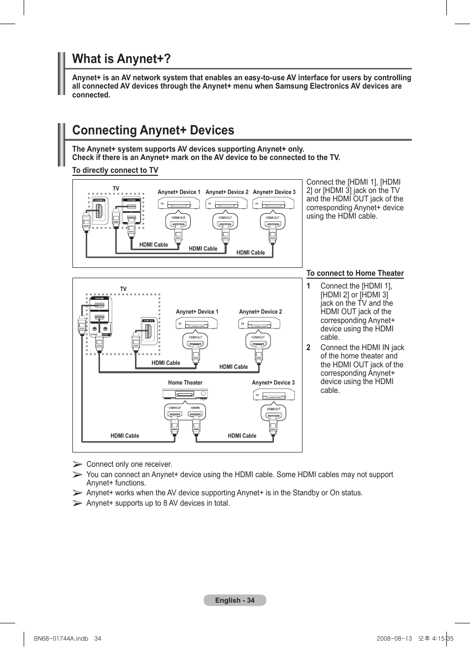 What is anynet, Connecting anynet+ devices | Samsung PS42A411C2 User Manual | Page 34 / 568