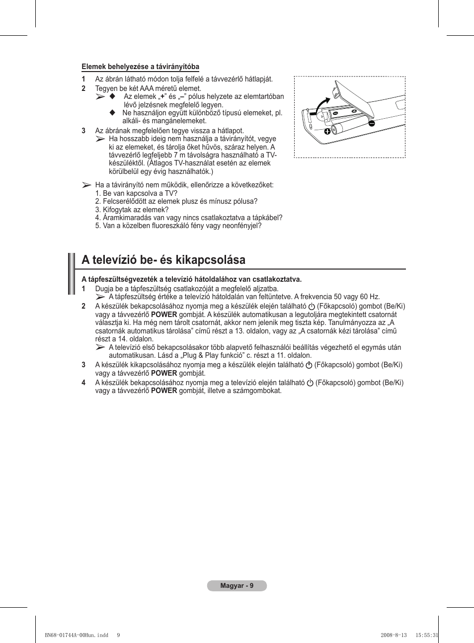 A televízió be- és kikapcsolása | Samsung PS42A411C2 User Manual | Page 341 / 568