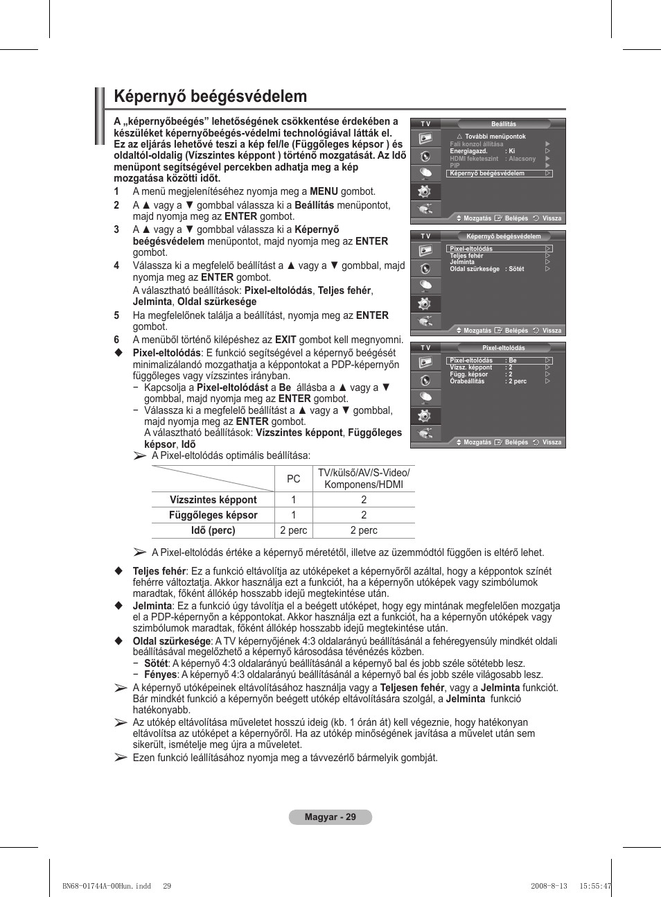 Képernyő beégésvédelem | Samsung PS42A411C2 User Manual | Page 361 / 568