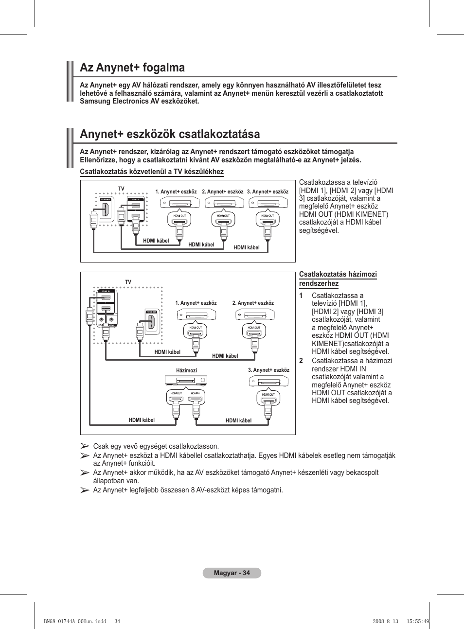 Anynet+ eszközök csatlakoztatása, Az anynet+ fogalma | Samsung PS42A411C2 User Manual | Page 366 / 568