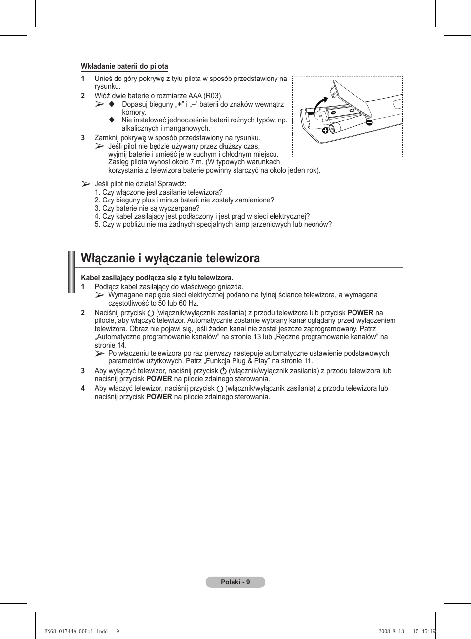 Włączanie i wyłączanie telewizora | Samsung PS42A411C2 User Manual | Page 388 / 568