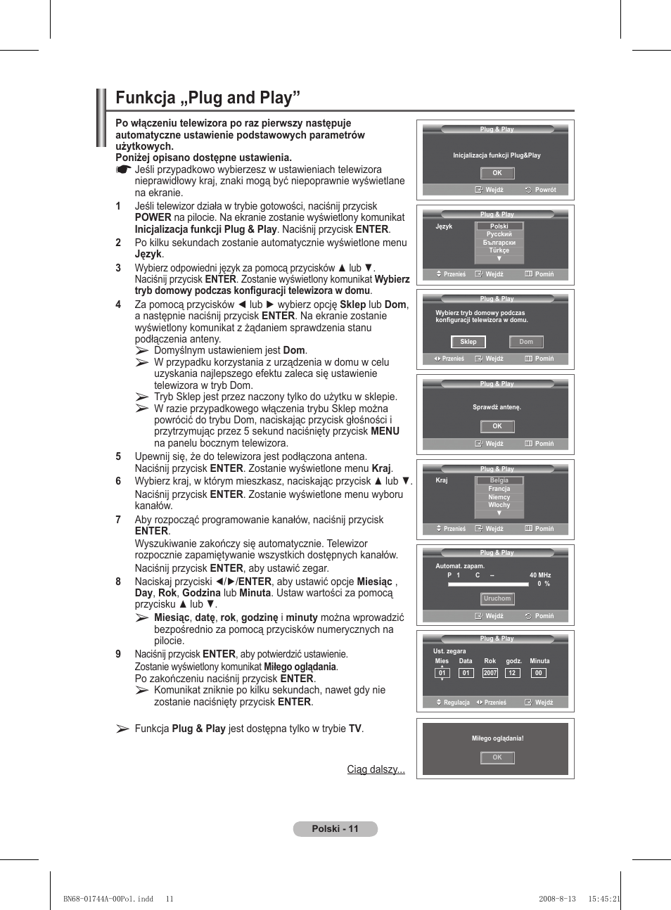 Funkcja „plug and play | Samsung PS42A411C2 User Manual | Page 390 / 568