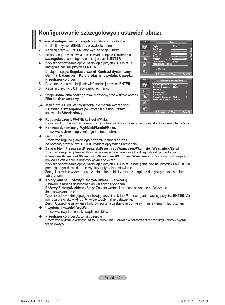 Konfigurowanie szczegółowych ustawień obrazu | Samsung PS42A411C2 User Manual | Page 398 / 568