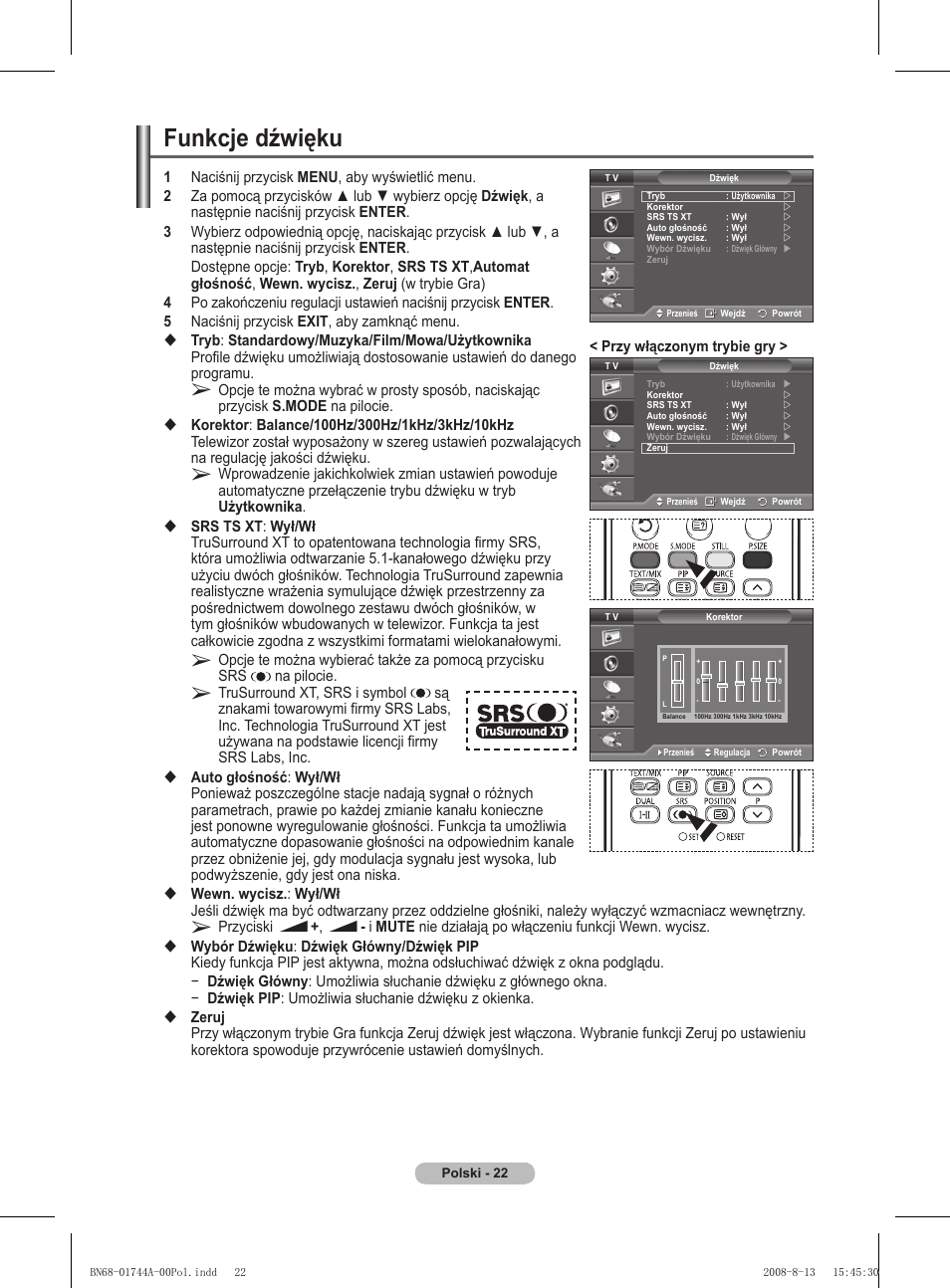 Funkcje dźwięku | Samsung PS42A411C2 User Manual | Page 401 / 568