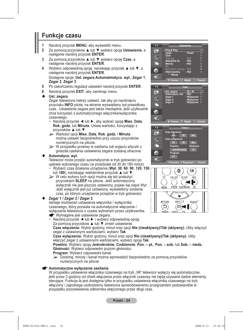 Funkcje czasu | Samsung PS42A411C2 User Manual | Page 403 / 568