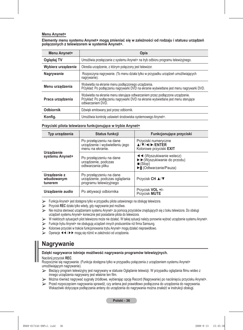 Nagrywanie | Samsung PS42A411C2 User Manual | Page 415 / 568