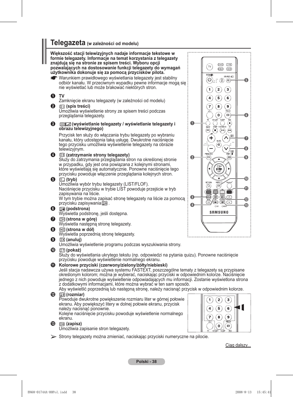 Telegazeta | Samsung PS42A411C2 User Manual | Page 417 / 568