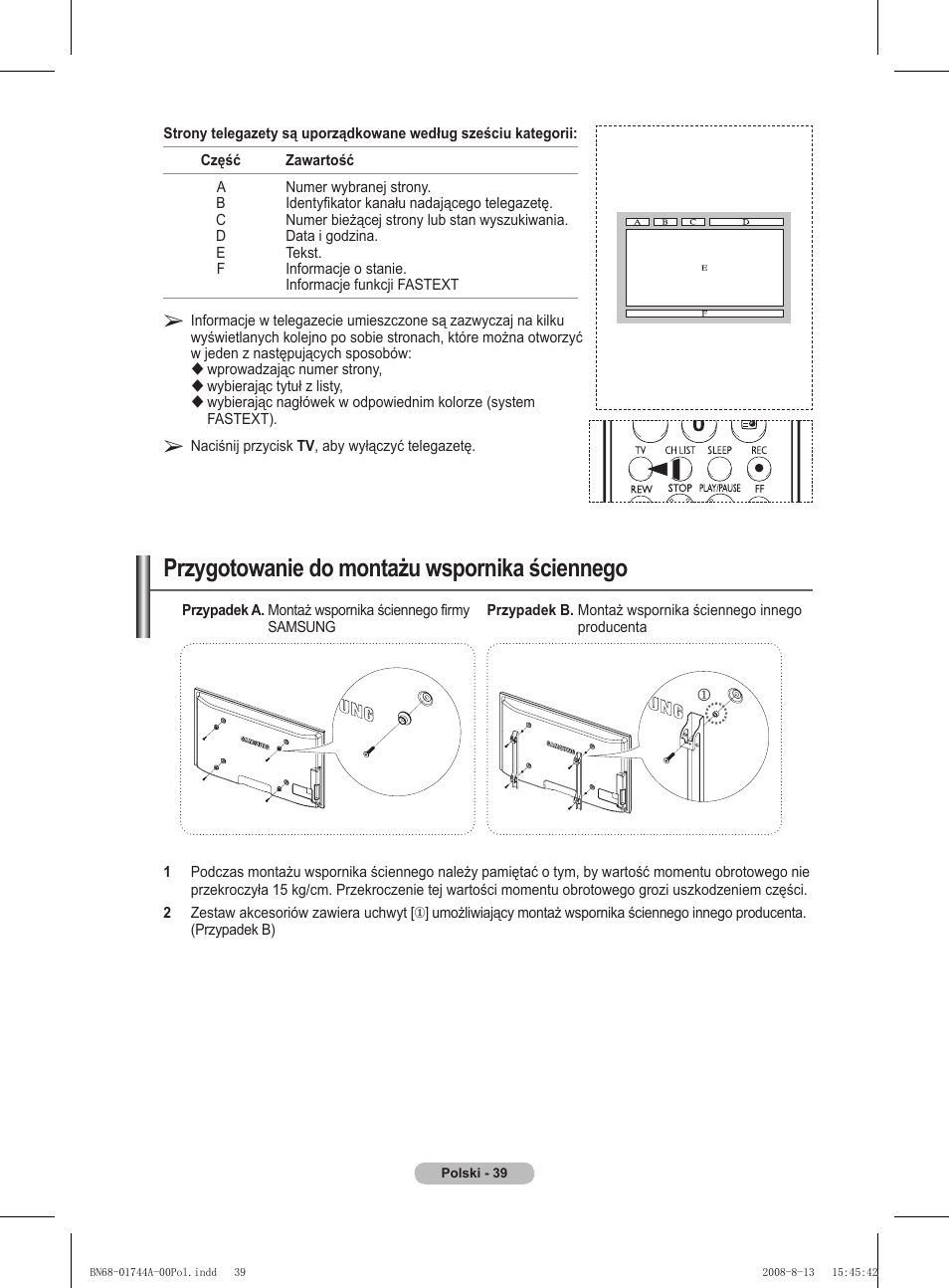 Przygotowanie do montażu wspornika ściennego | Samsung PS42A411C2 User Manual | Page 418 / 568