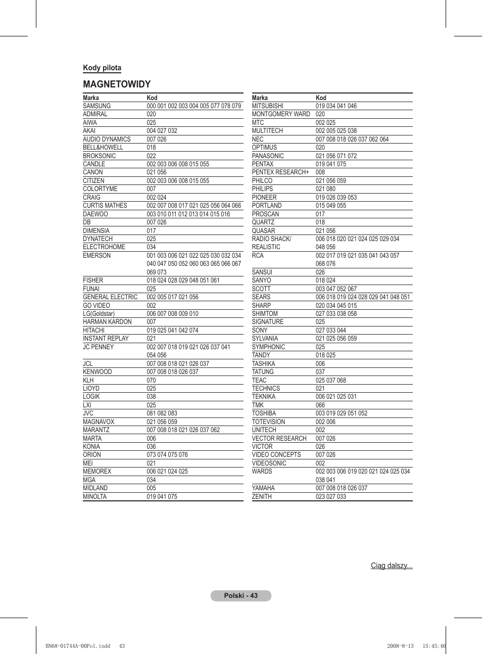 Magnetowidy | Samsung PS42A411C2 User Manual | Page 422 / 568