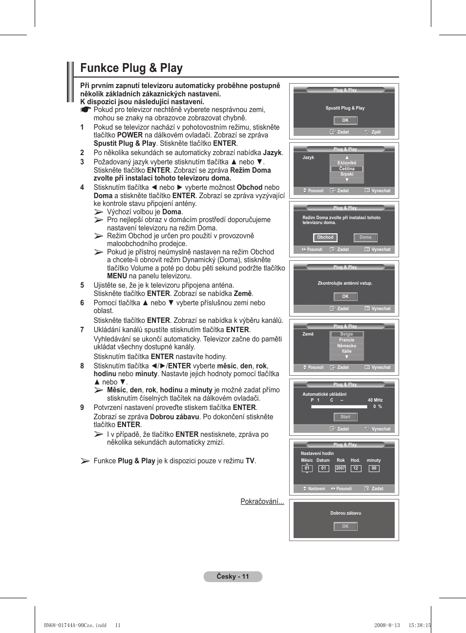 Funkce plug & play | Samsung PS42A411C2 User Manual | Page 437 / 568