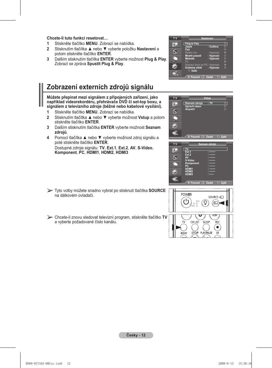 Zobrazení externích zdrojů signálu | Samsung PS42A411C2 User Manual | Page 438 / 568