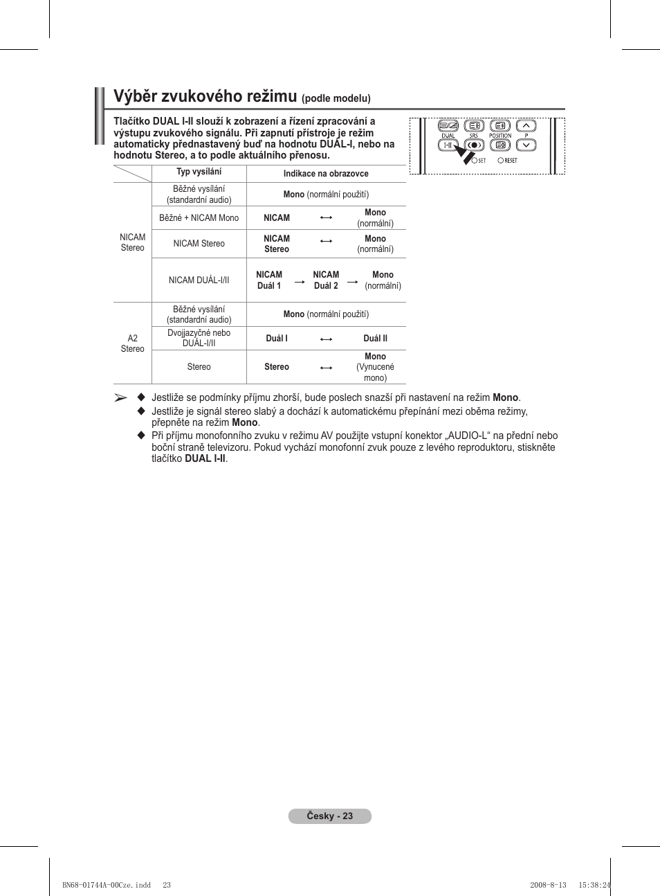 Výběr zvukového režimu | Samsung PS42A411C2 User Manual | Page 449 / 568