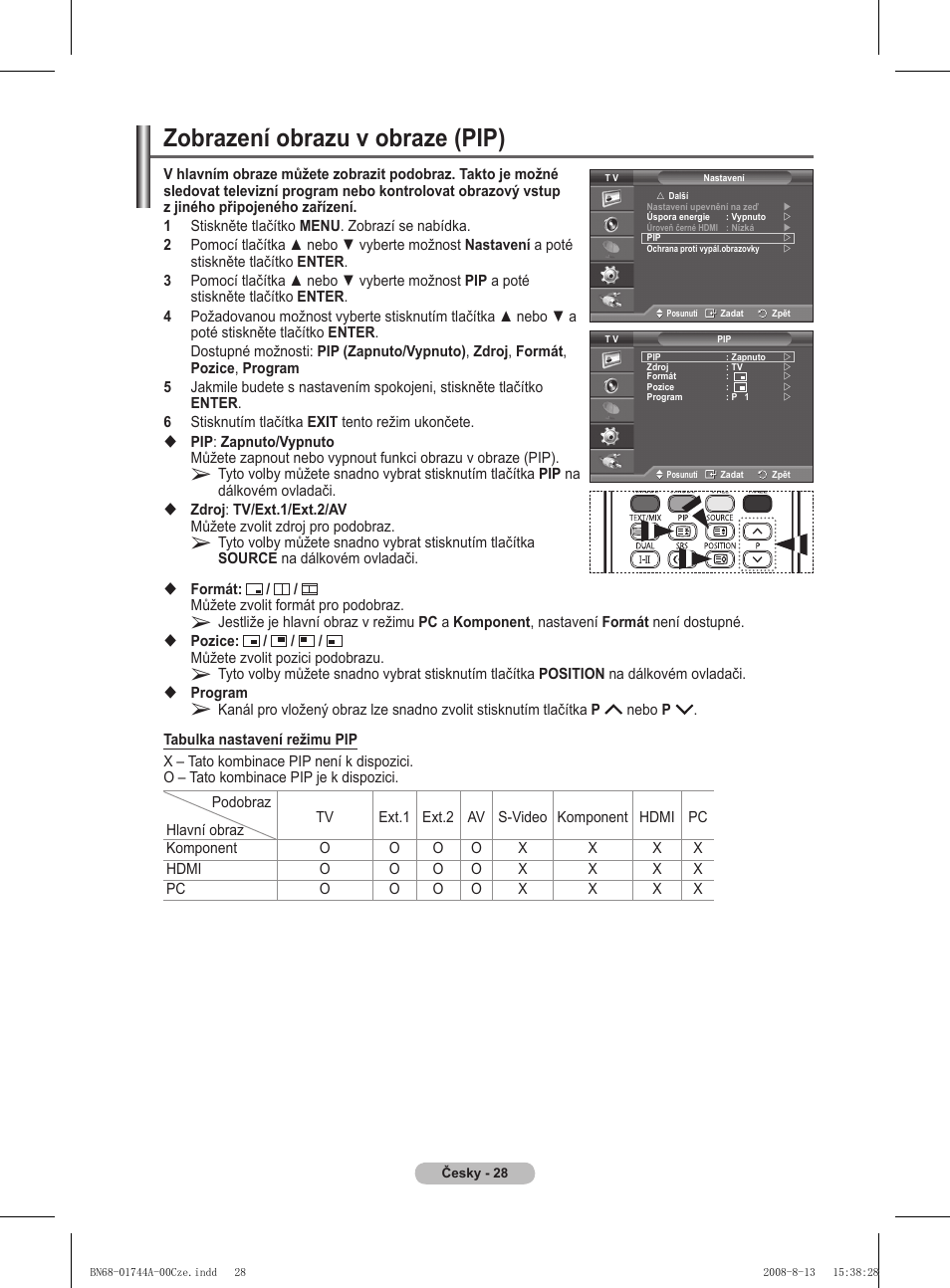 Zobrazení obrazu v obraze (pip) | Samsung PS42A411C2 User Manual | Page 454 / 568