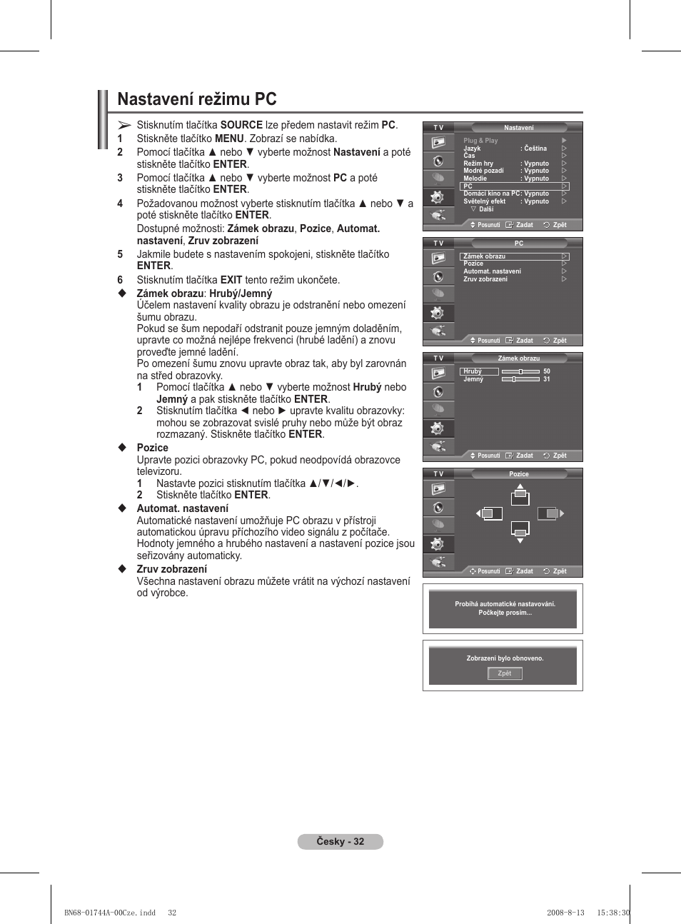 Nastavení režimu pc | Samsung PS42A411C2 User Manual | Page 458 / 568