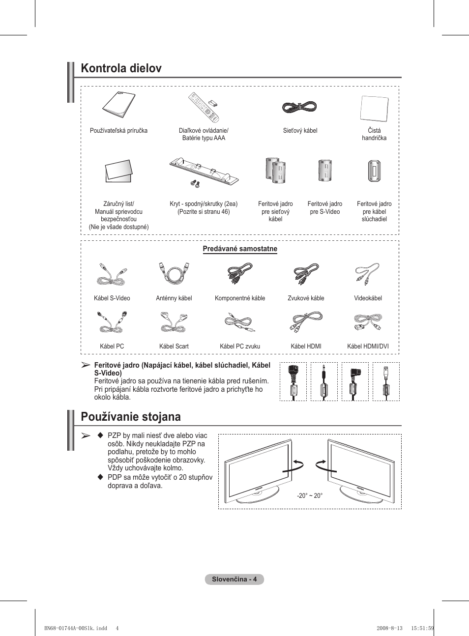 Kontrola dielov, Používanie stojana | Samsung PS42A411C2 User Manual | Page 477 / 568