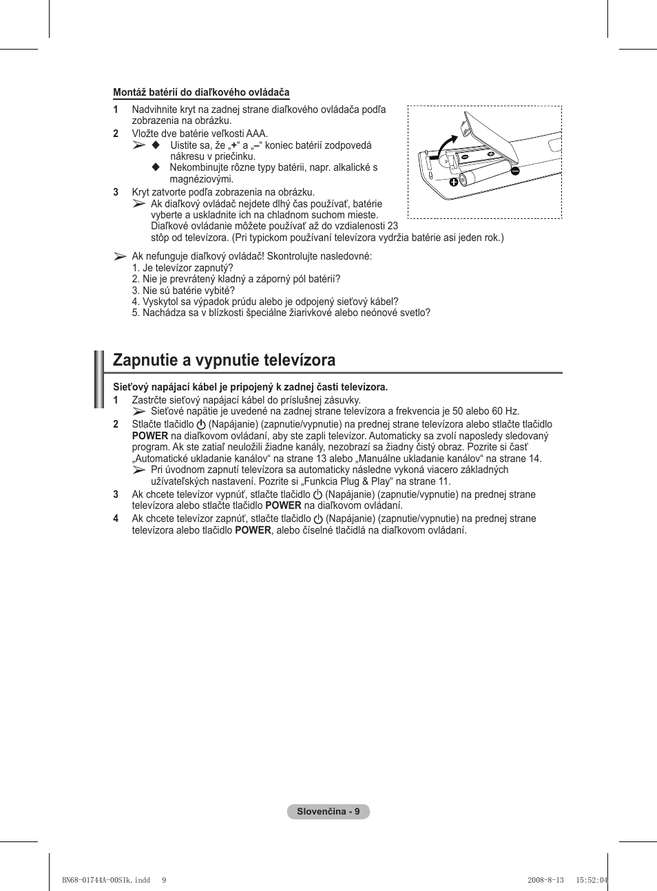 Zapnutie a vypnutie televízora | Samsung PS42A411C2 User Manual | Page 482 / 568