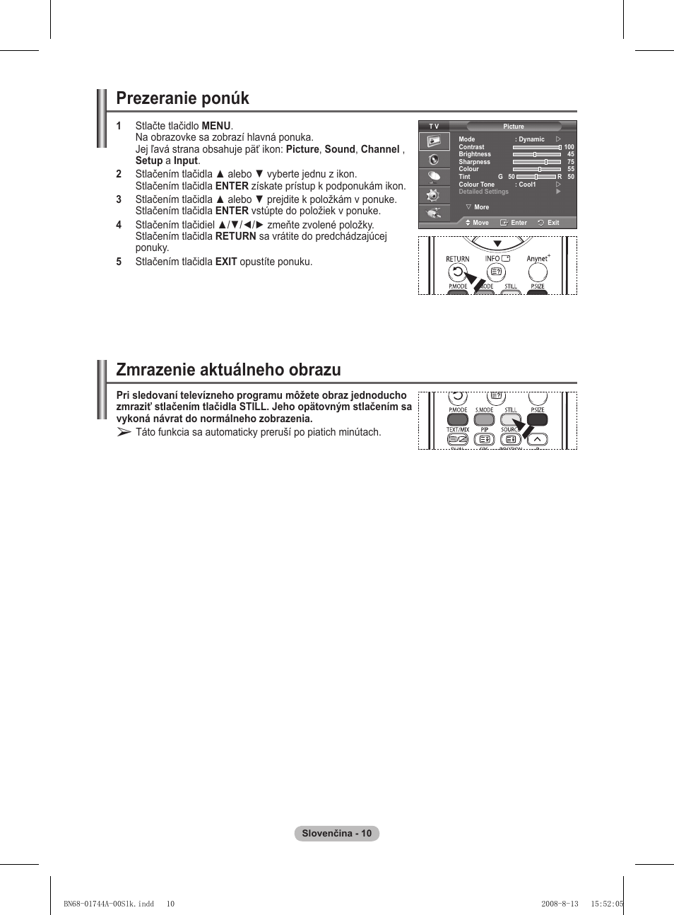 Prezeranie ponúk, Zmrazenie aktuálneho obrazu | Samsung PS42A411C2 User Manual | Page 483 / 568