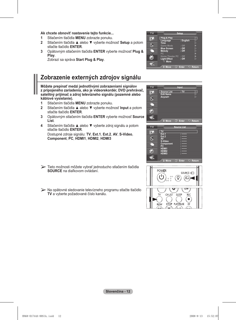 Zobrazenie externých zdrojov signálu | Samsung PS42A411C2 User Manual | Page 485 / 568